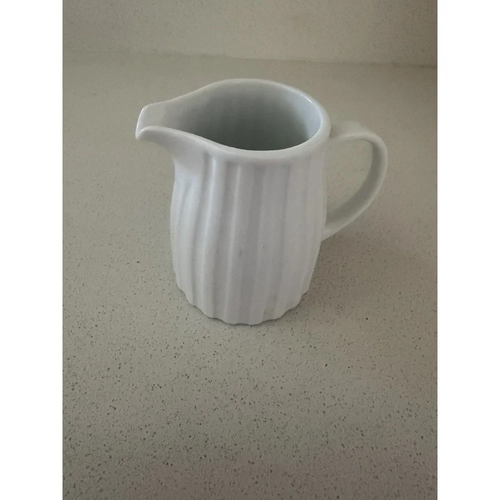 Crate & Barrel White Pitcher & Handle Ribbed 5